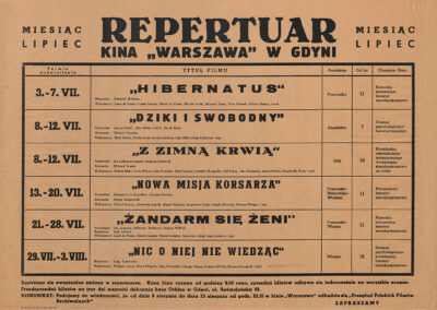 Repertuar kina  „Warszawa” w Gdyni  03.07. – 03. 08. 1971